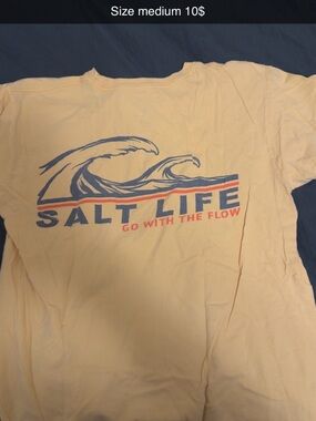 Salt Life Yellow Tee with Blue Wave and Red Accent